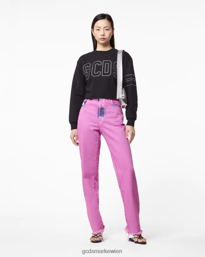 Bling-Jersey-Crop-Sweatshirt GCDS Frauen Kleidung Schwarz V0XTXR341