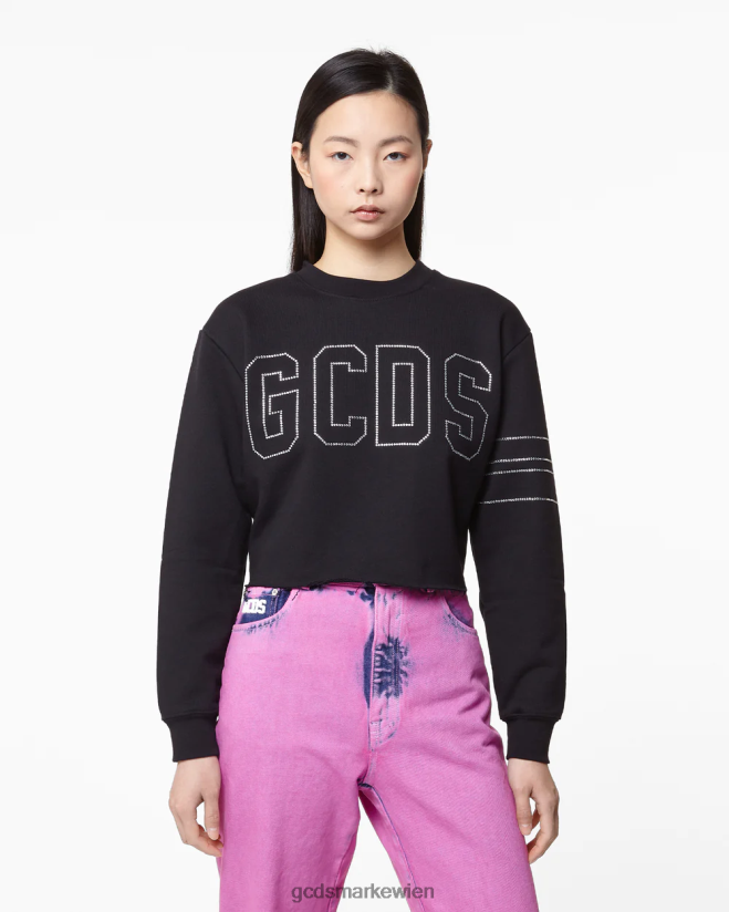 Bling-Jersey-Crop-Sweatshirt GCDS Frauen Kleidung Schwarz V0XTXR341