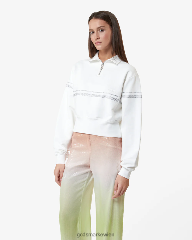 Bling-Sweatshirt mit halbem Reißverschluss GCDS Frauen Kleidung Weiß V0XTXR344