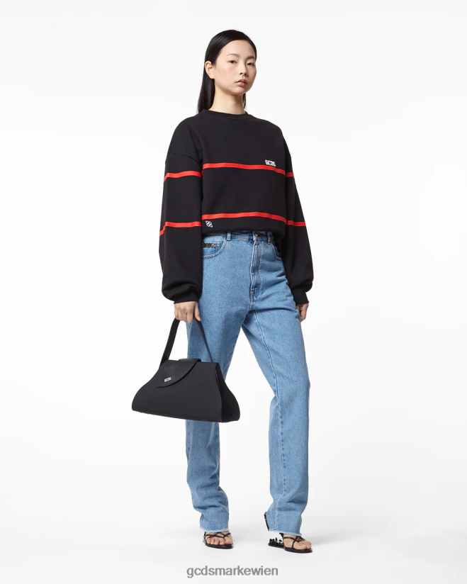 Logo-Pullover mit niedrigem Band GCDS Frauen Kleidung Schwarz V0XTXR352