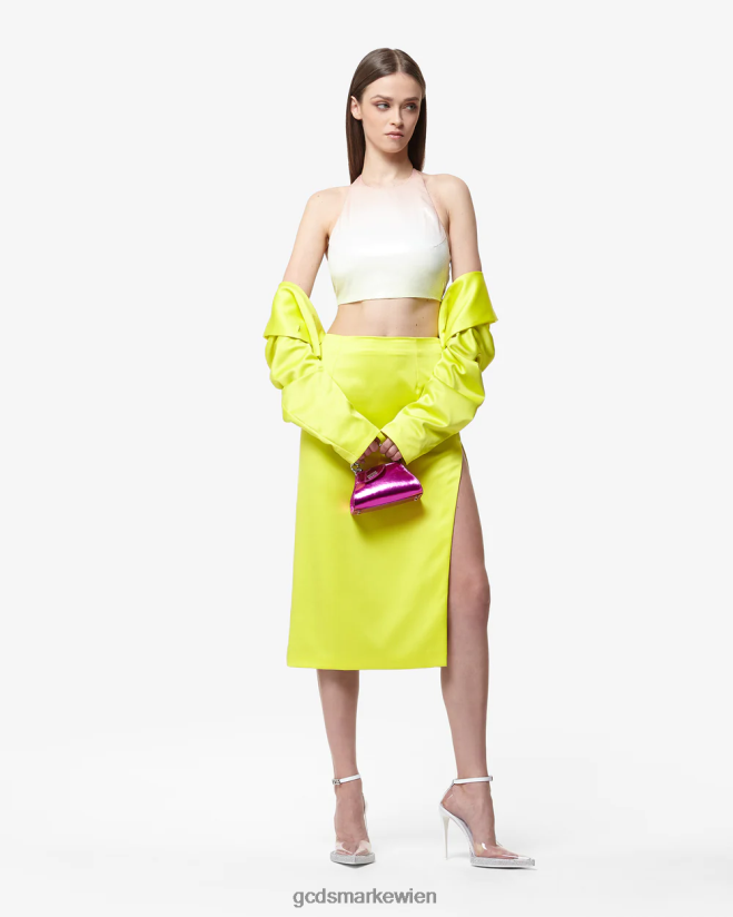 Bling glänzender langer Rock GCDS Frauen Kleidung gelbes Fluo V0XTXR428