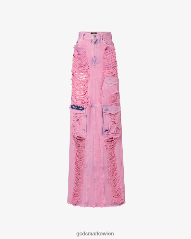 Langer Ultracargo-Jeansrock mit Fransen GCDS Frauen Kleidung Rosa V0XTXR433