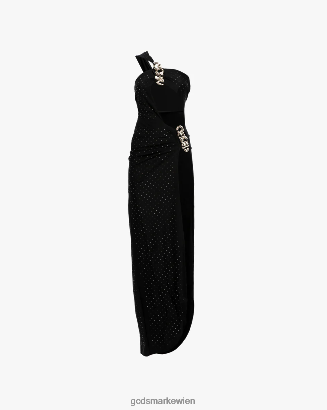 Langes Kleid mit Bling-Kette GCDS Frauen Kleidung Schwarz V0XTXR396