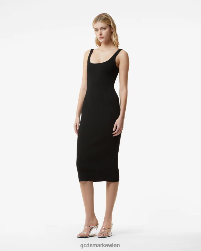Langes Kleid mit Logo-Kette GCDS Frauen Kleidung Schwarz V0XTXR400