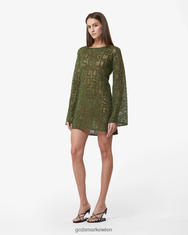 Makramee-Kleid mit Monogramm GCDS Frauen Kleidung Militärgrün V0XTXR409