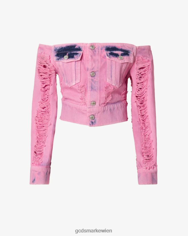 Jeansjacke mit Fransen GCDS Frauen Kleidung Rosa V0XTXR316