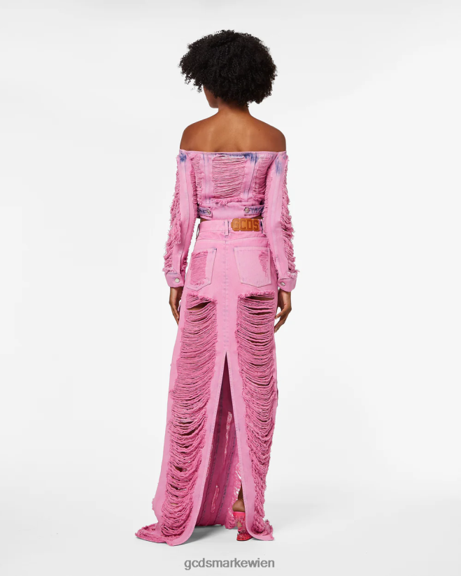 Jeansjacke mit Fransen GCDS Frauen Kleidung Rosa V0XTXR316