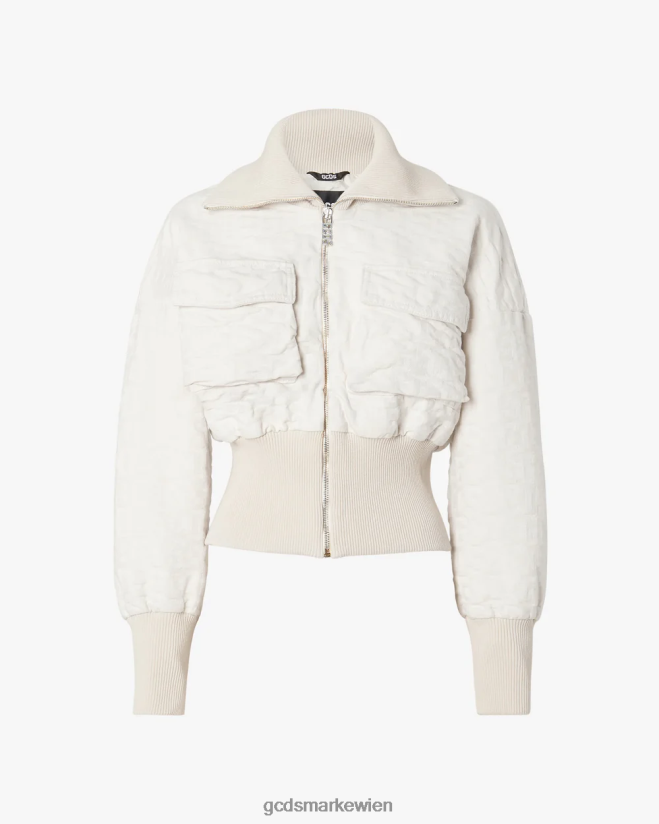 Kurze Bomberjacke aus Segeltuch mit Monogramm GCDS Frauen Kleidung cremefarben V0XTXR314