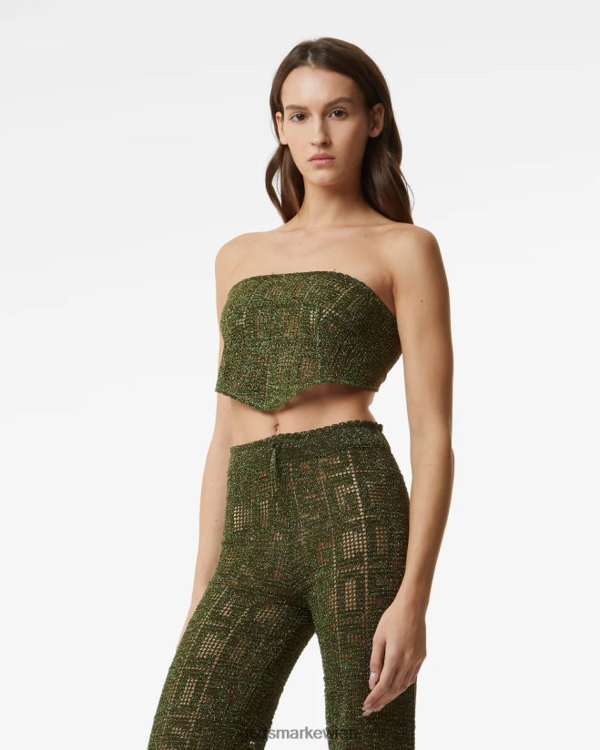 Mini-Oberteil aus Makramee mit Monogramm GCDS Frauen Kleidung Militärgrün V0XTXR369