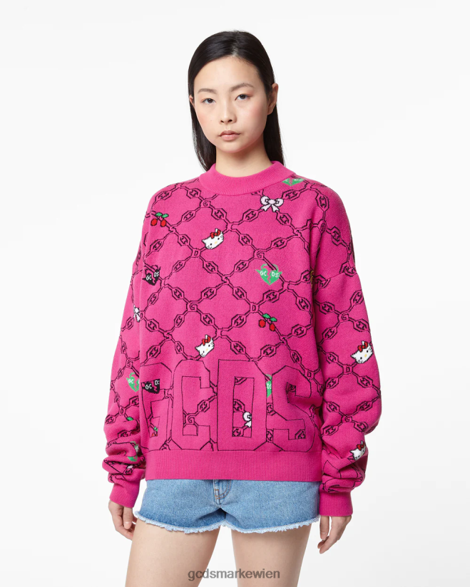 „Hello Kitty“-Jacquardpullover GCDS Frauen Kleidung Fuchsie V0XTXR335
