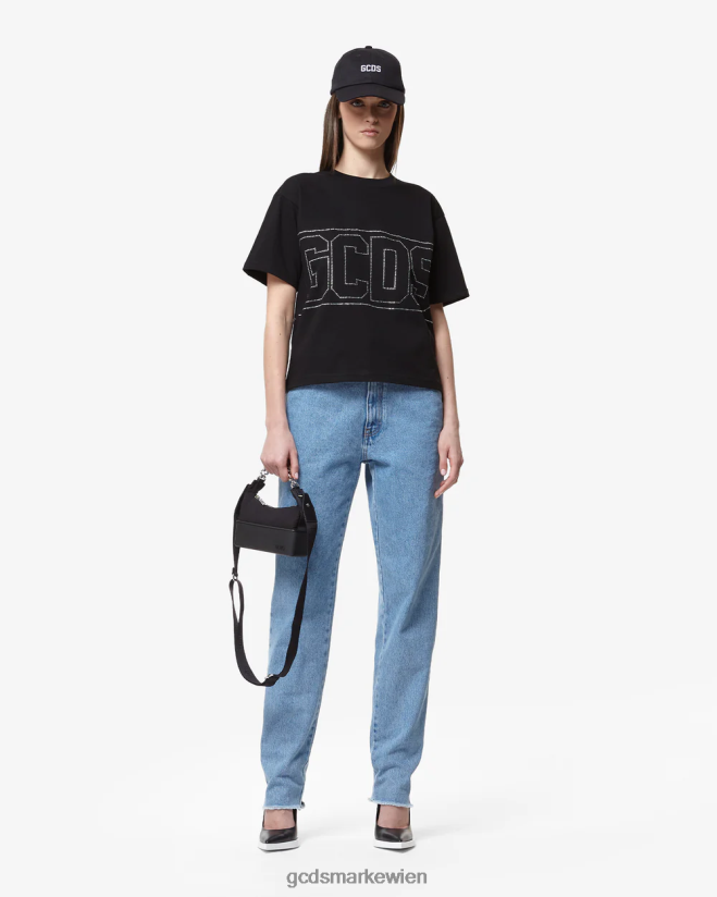 Bling-Logo-T-Shirt GCDS Frauen Kleidung Schwarz V0XTXR357