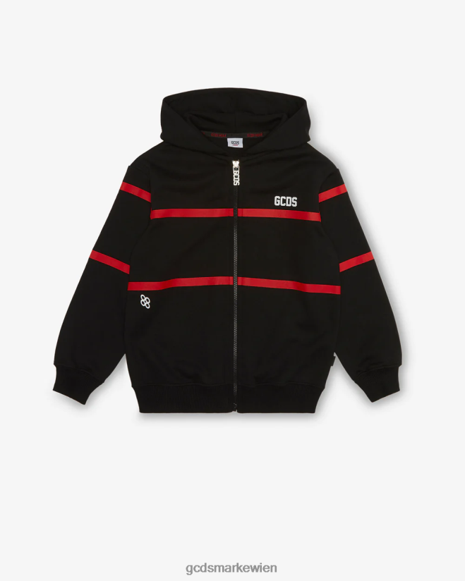 Kapuzenpullover für Kinder mit niedrigem Logoband und Reißverschluss GCDS Kinder Kleidung Schwarz V0XTXR699
