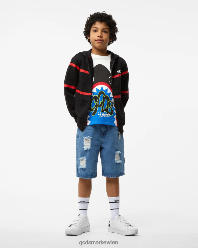 Kapuzenpullover für Kinder mit niedrigem Logoband und Reißverschluss GCDS Kinder Kleidung Schwarz V0XTXR699