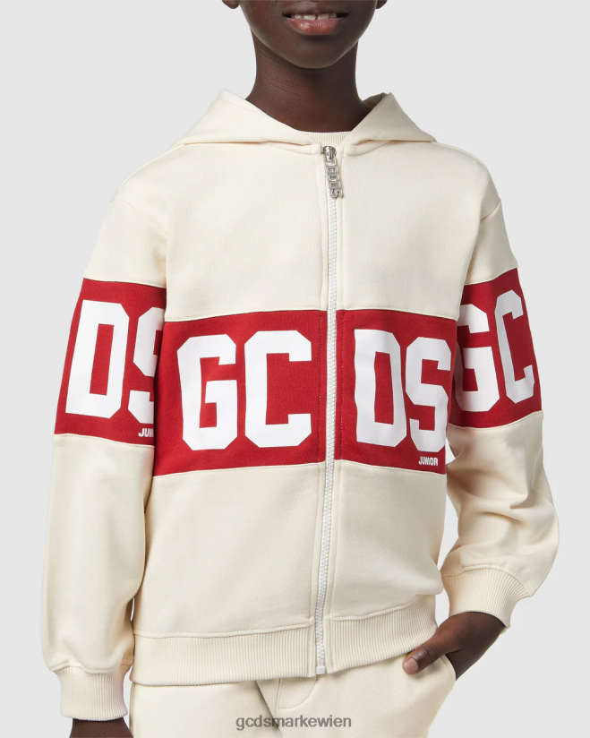 Kapuzenpullover mit Reißverschluss für Kinder mit Logoband GCDS Kinder Kleidung Schaumgrau V0XTXR676