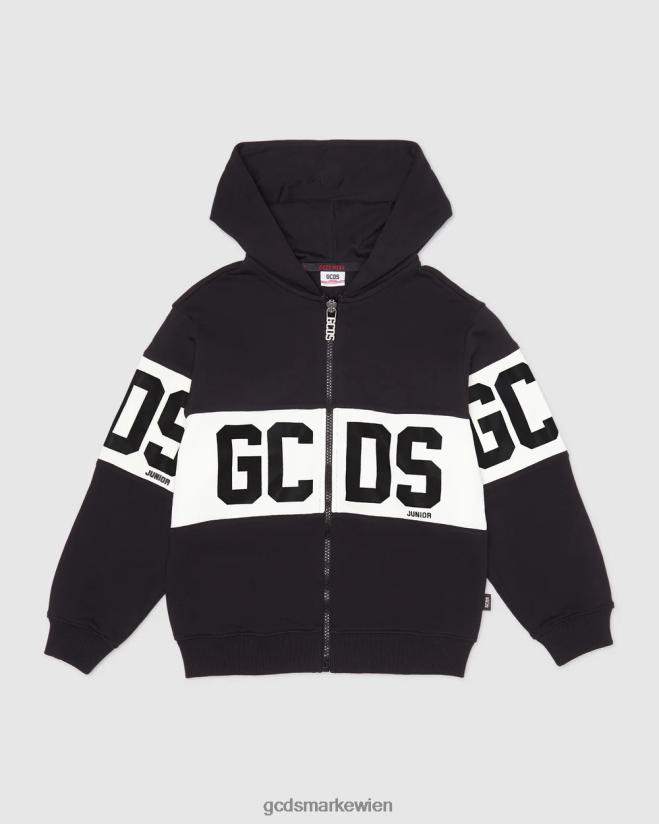 Kapuzenpullover mit Reißverschluss für Kinder mit Logoband GCDS Kinder Kleidung Schwarz V0XTXR670