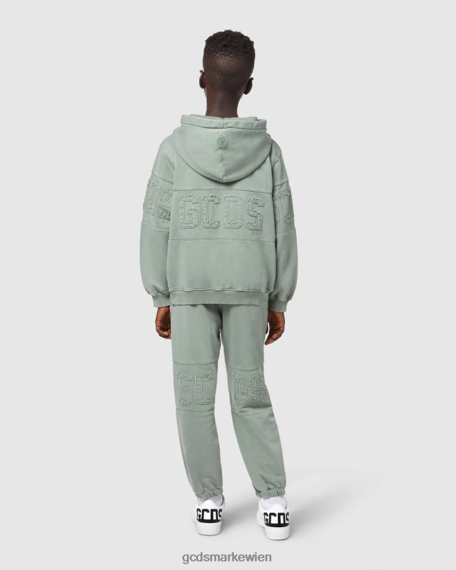 Überfärbter Kapuzenpullover mit Logoband für Kinder GCDS Kinder Kleidung Grün V0XTXR674