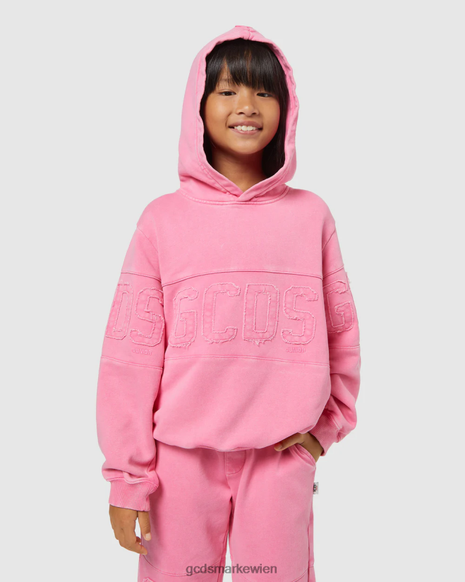 Überfärbter Kapuzenpullover mit Logoband für Kinder GCDS Kinder Kleidung Wiege rosa V0XTXR678