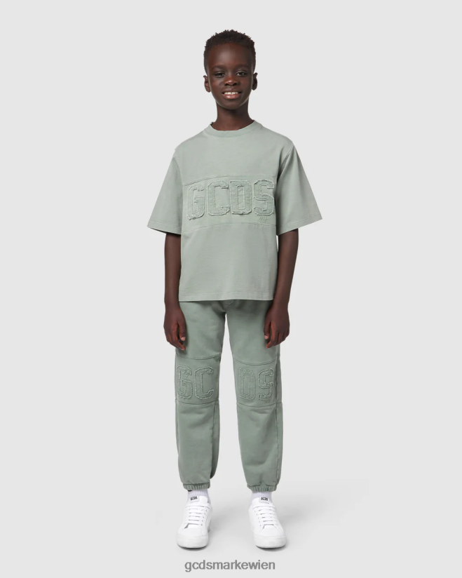 Überfärbte Junior-Sweathose mit Logoband GCDS Kinder Kleidung Grün V0XTXR738