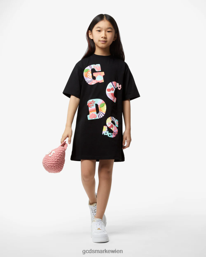 Patchwork-T-Shirt-Kleid für Kinder GCDS Kinder Kleidung Schwarz V0XTXR810