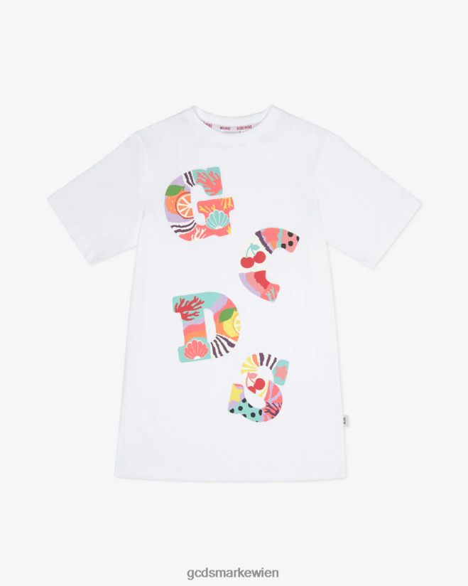 Patchwork-T-Shirt-Kleid für Kinder GCDS Kinder Kleidung Weiß V0XTXR811