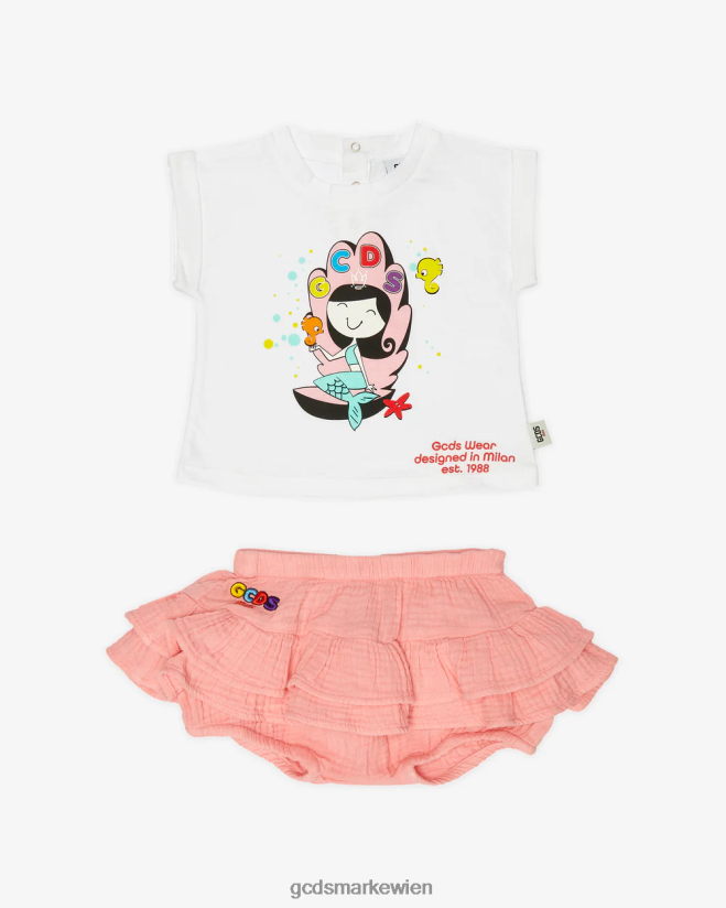 Baby-Meerjungfrau-T-Shirt und Shorts-Set GCDS Kinder Kleidung Weiß V0XTXR620