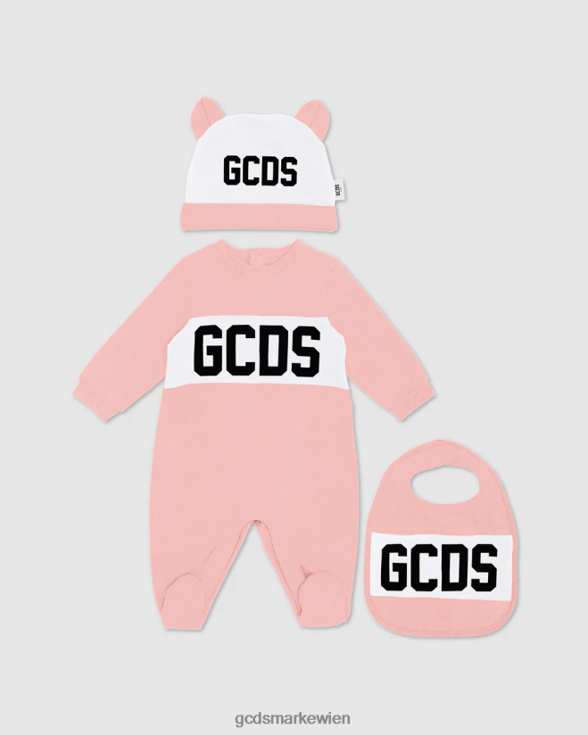 Dreiteiliges Baby-Geschenkset mit Logomotiv GCDS Kinder Kleidung Rosa V0XTXR574