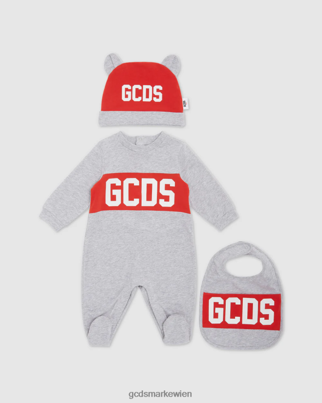 Dreiteiliges Baby-Geschenkset mit Logomotiv GCDS Kinder Kleidung grau V0XTXR570