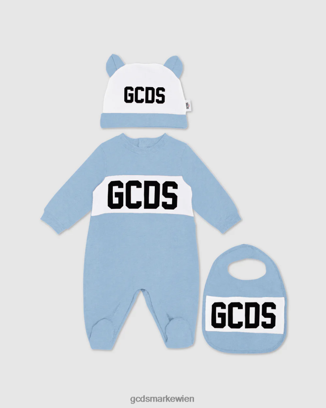 Dreiteiliges Baby-Geschenkset mit Logomotiv GCDS Kinder Kleidung hellblau V0XTXR578