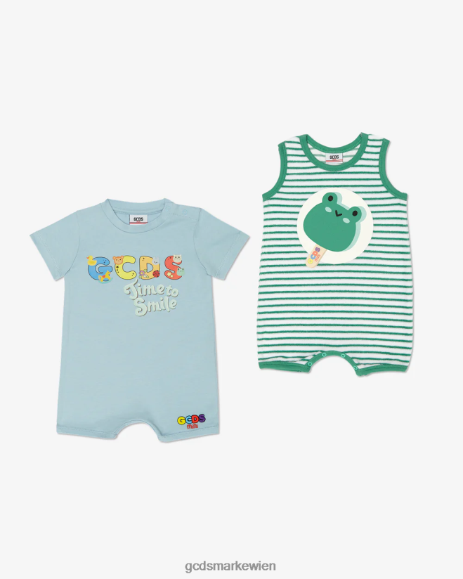 Zweiteiliges Baby-Strampler-Set „Frosch“. GCDS Kinder Kleidung hellblau V0XTXR588