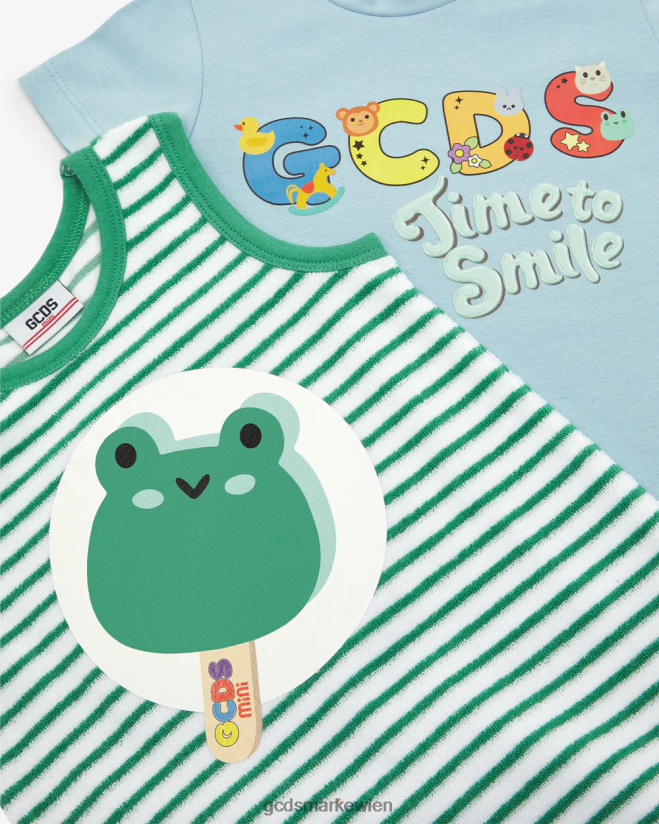 Zweiteiliges Baby-Strampler-Set „Frosch“. GCDS Kinder Kleidung hellblau V0XTXR588