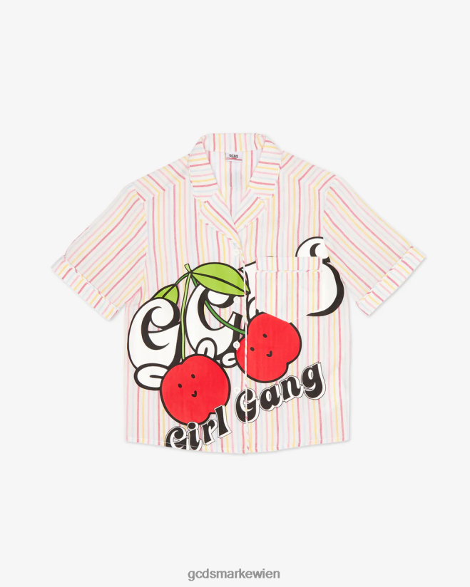 Junior-Hemd aus kirschfarbener Baumwolle mit Streifen GCDS Kinder Kleidung Rosa V0XTXR798