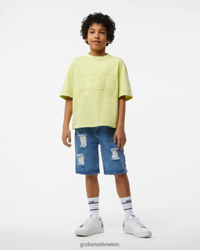 Überfärbtes Junior-T-Shirt mit Logoband GCDS Kinder Kleidung Kalk V0XTXR723