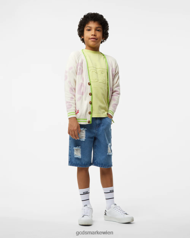 Überfärbtes Junior-T-Shirt mit Logoband GCDS Kinder Kleidung Kalk V0XTXR723