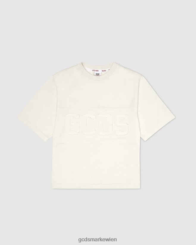 Überfärbtes Junior-T-Shirt mit Logoband GCDS Kinder Kleidung cremefarben V0XTXR706