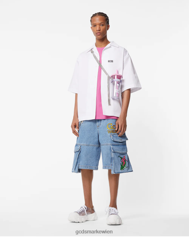 Bestickte Ultracargo-Denim-Bermuda GCDS Männer Kleidung neues hellblau V0XTXR126