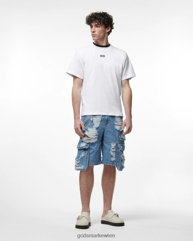 zerrissene Ultracargo-Denim-Bermuda GCDS Männer Kleidung neues hellblau V0XTXR125