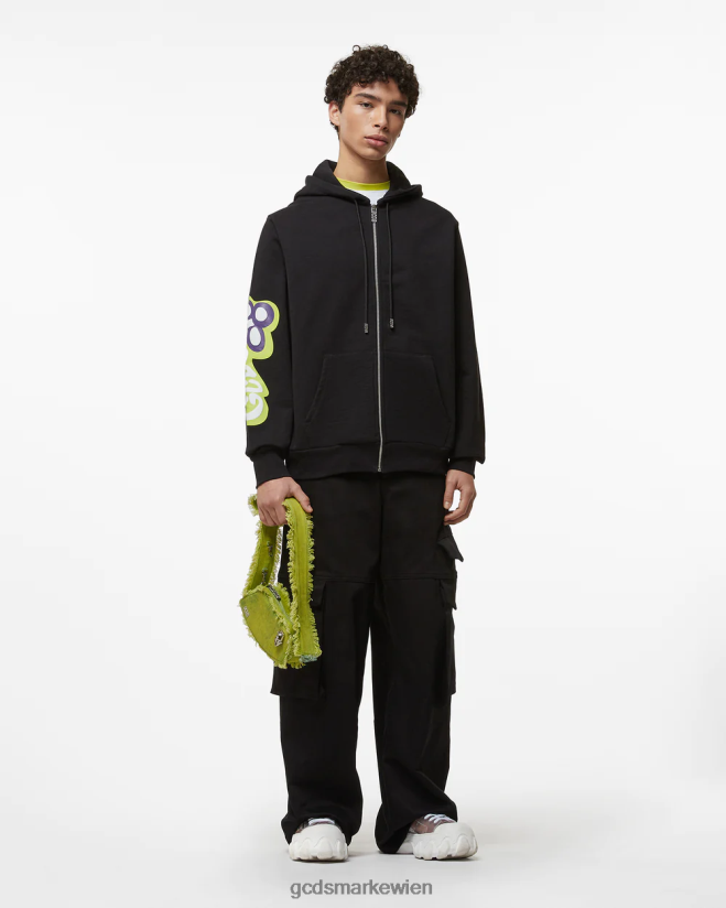 Normaler Kapuzenpullover mit Checkboard-Print und Reißverschluss GCDS Männer Kleidung Schwarz V0XTXR59