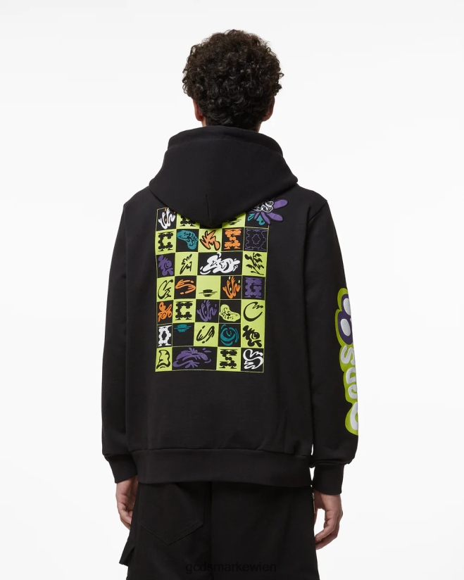 Normaler Kapuzenpullover mit Checkboard-Print und Reißverschluss GCDS Männer Kleidung Schwarz V0XTXR59