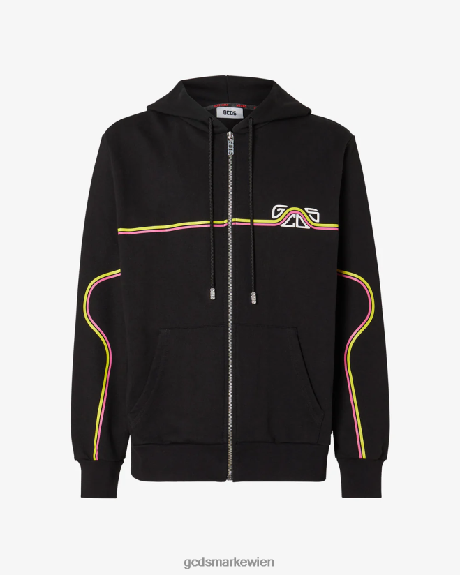 Normaler Kapuzenpullover mit Reißverschluss und Wellenlogo GCDS Männer Kleidung Schwarz V0XTXR67
