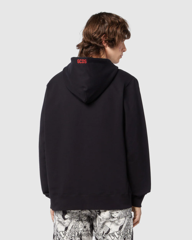 Normaler Kapuzenpullover mit Öko-Logo GCDS Männer Kleidung Schwarz V0XTXR70