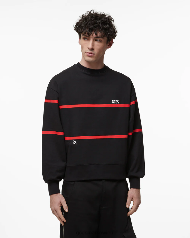 Normaler Rundhalsausschnitt mit tiefem Logoband GCDS Männer Kleidung Schwarz V0XTXR57
