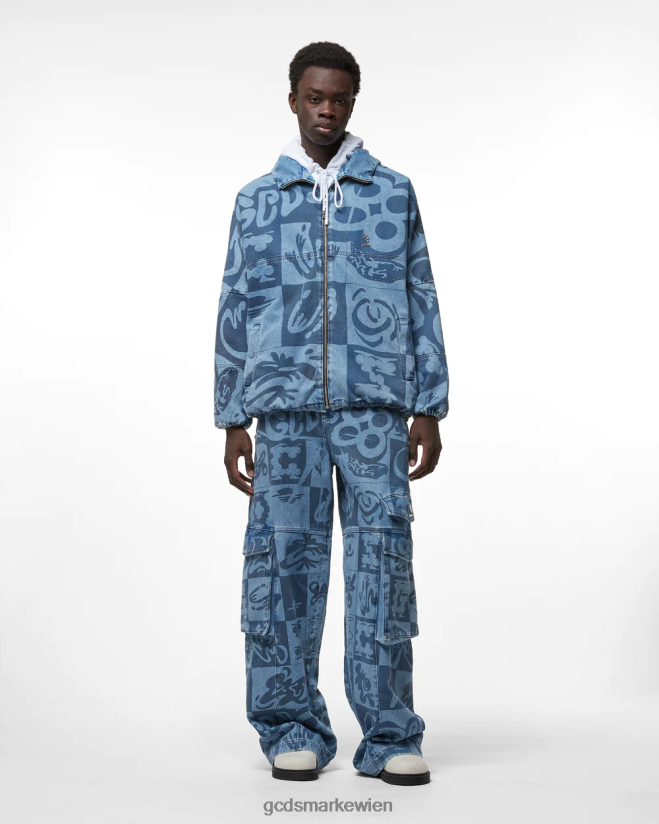 Windjacke aus Denim mit Schachbrettmuster GCDS Männer Kleidung neues hellblau V0XTXR9