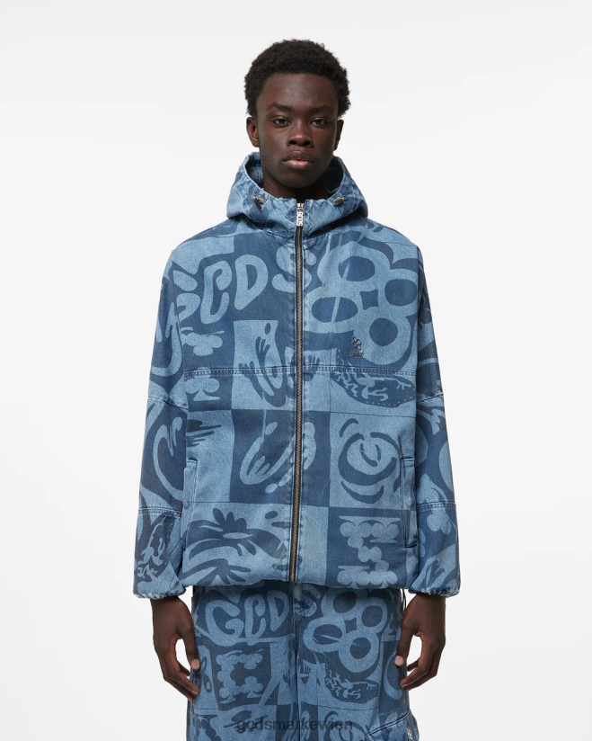 Windjacke aus Denim mit Schachbrettmuster GCDS Männer Kleidung neues hellblau V0XTXR9