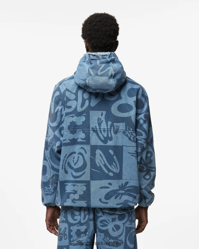 Windjacke aus Denim mit Schachbrettmuster GCDS Männer Kleidung neues hellblau V0XTXR9