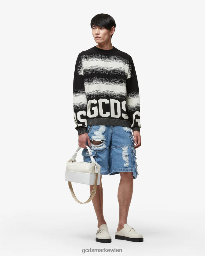 Degrade-Pullover aus Baumwolle mit niedrigem Bund GCDS Männer Kleidung Schwarz V0XTXR23