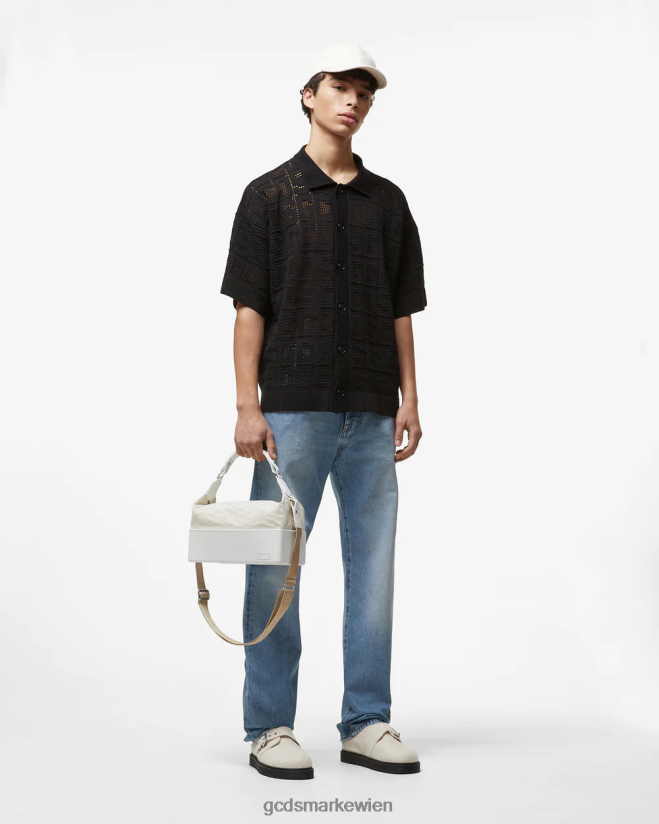 Monogramm-Makramee-Shirt GCDS Männer Kleidung Schwarz V0XTXR19