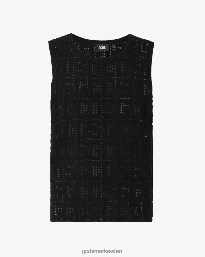 Monogramm-Makramee-Tanktop GCDS Männer Kleidung Schwarz V0XTXR17