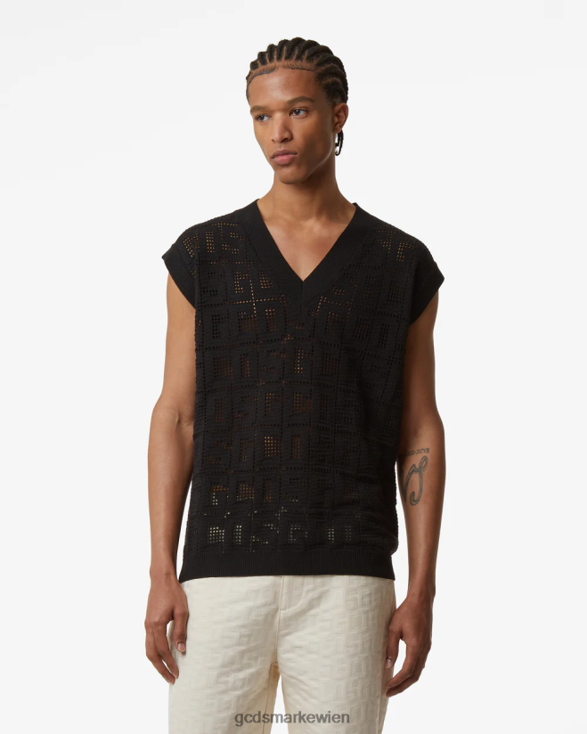 Monogramm-Makramee-Weste GCDS Männer Kleidung Schwarz V0XTXR18