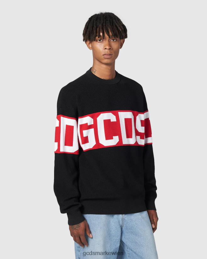 Pullover aus Baumwolle mit Logoband GCDS Männer Kleidung Schwarz V0XTXR43