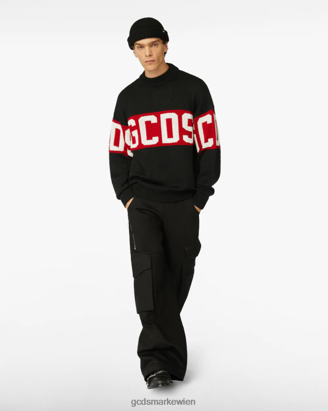 Pullover aus Wolle mit Logoband GCDS Männer Kleidung Schwarz V0XTXR42